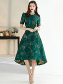 Women Summer Long Dress Elegant Boho Floral Jacquard Flower Dress Irregular Evening Party Dress Lady Ball Gown - M & M Global