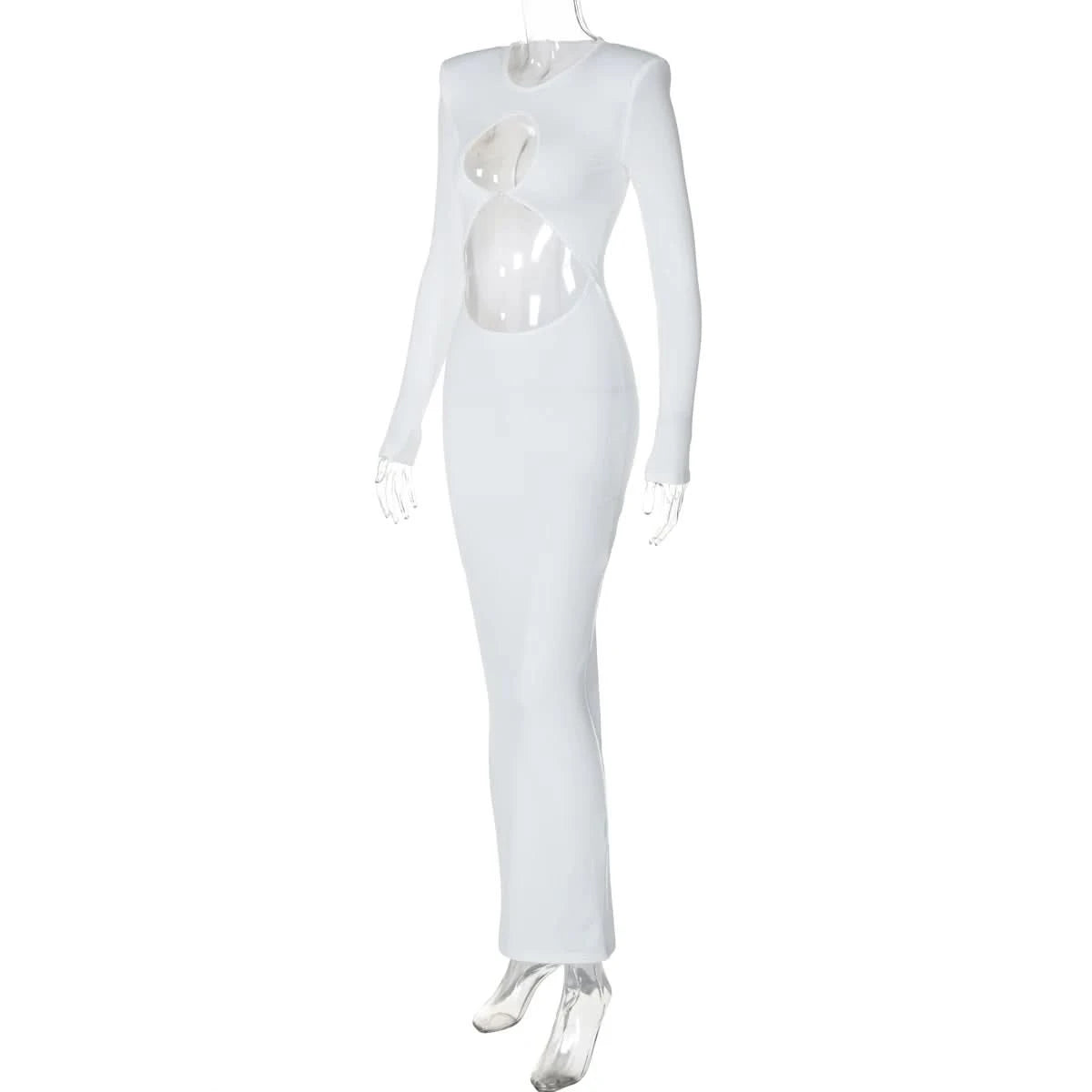 Hawthaw Women 2024 Spring Autumn Sexy Long Sleeve Party Club Hollow Out Bodycon White Long Dress Wholesale Items For Business - M & M Global