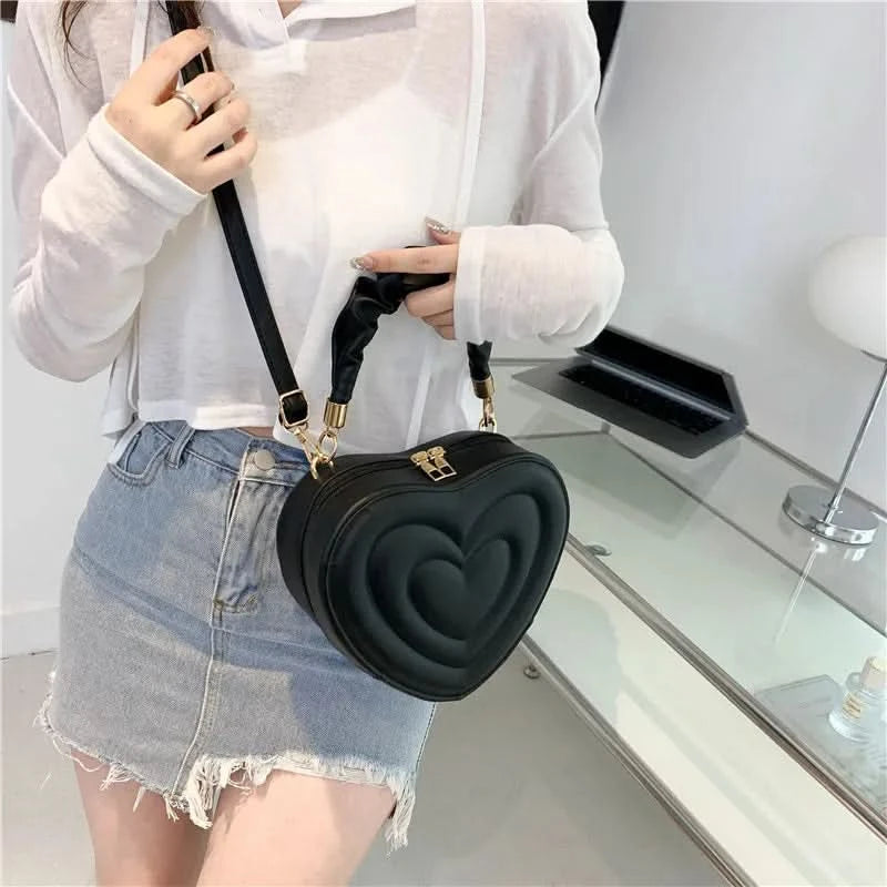Luxury Quilted Handle Women PU Leather Shoulder Bag Fashion Heart Solid Color Crossbody Bag - M & M Global