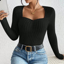 Women's Fashion Diamond Collar Knitted Base Shirt Casual Long Sleeve Top Knitwear Trendy Elegant Style