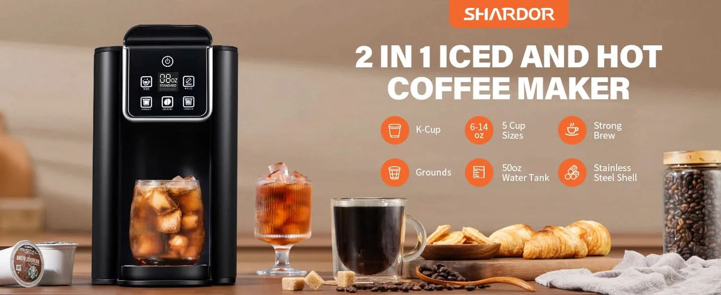 Single Serve Coffee Maker 2.0, Hot and Iced Coffee Machine for K Cup Pods & Ground Coffee, 6 to 14 oz Brew Sizes, 50 oz Removabl - M & M Global