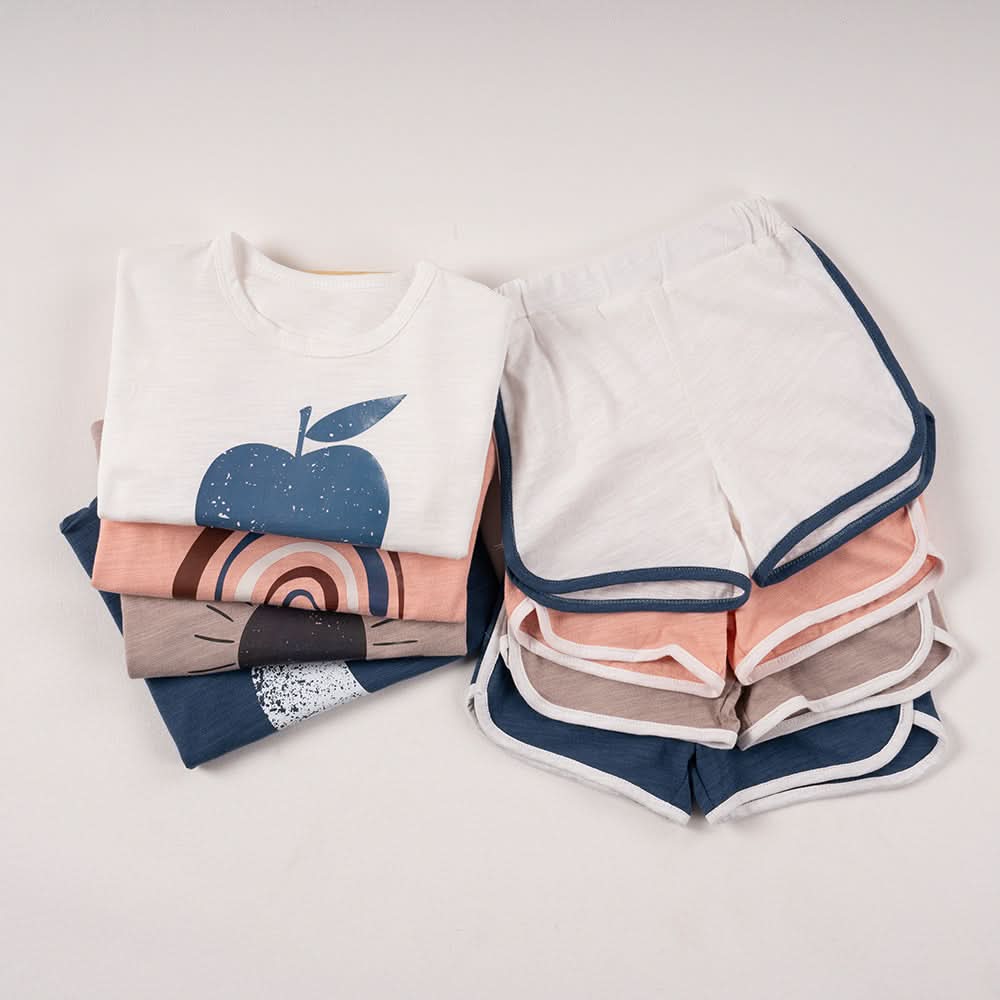 Summer 2pcs Children Clothes Sets Korea Moon Print Outfits Muslin Patchwork Casual Suits Kids Shorts T-shirt Boys Girls Outfits - M & M Global