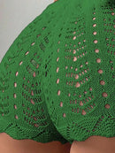 Polyester100.00% Hollow Drawstring Open Waist Knitted Bikini Blocked Women's Shorts - M & M Global