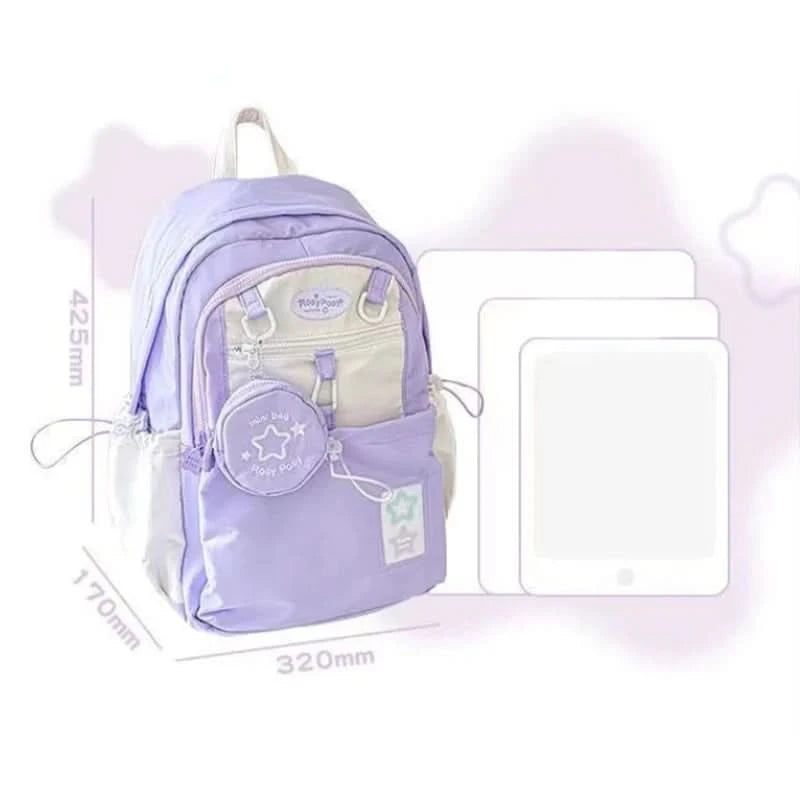 Sweet Cute Girl's Backpack Student New Fashion Drawstring Large School Bag Y2K Korean Travel Female Shoulder Bag for High School - M & M Global