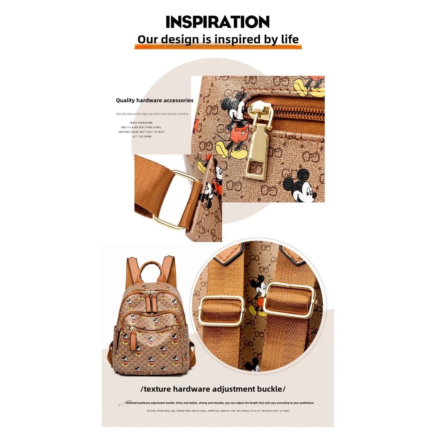 Disney Ladies Backpack Trendy Women's Tote 2025 Mickey Multifunctional Fashion Knapsack Joker Large Capacity Travel Backpack New - M & M Global