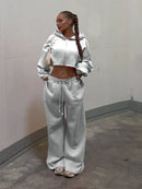 Women Hooded Zip-up Cropped Sweatshirt and Long Pants 2 Piece Sets 2025 Autumn Casual Hoodies Sweatpants Suit Tracksuits