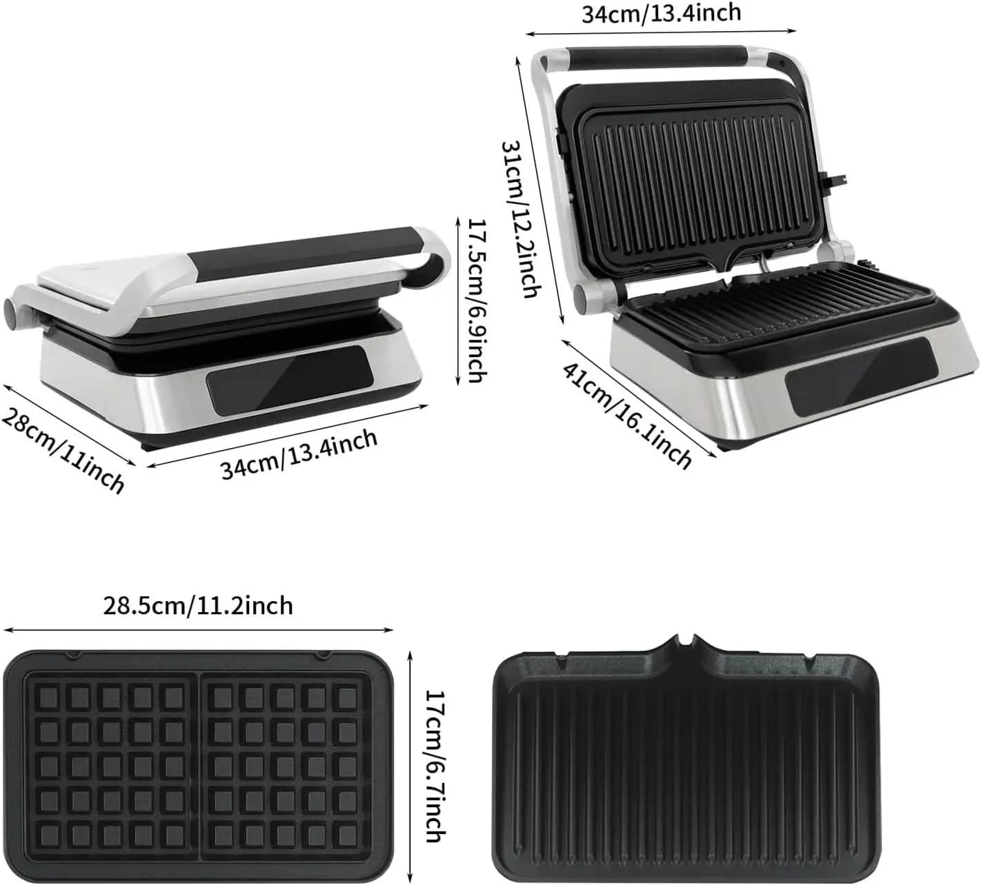 Sandwich Maker,1600W Touch-sensitive 2 In 1 Steak Making Machine, Adjustable Sandwich Making Machine with LED Display Screen for - M & M Global