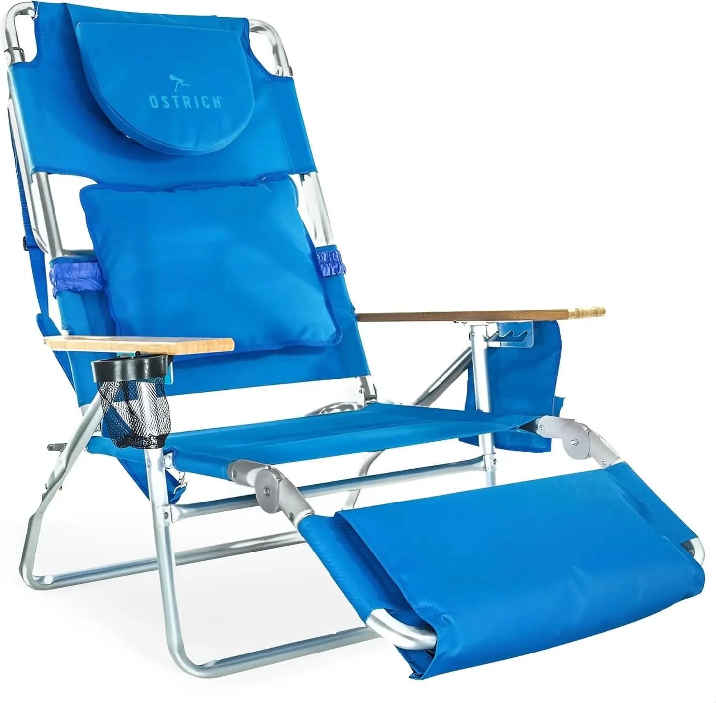 Ostrich Deluxe 3N1 Padded Beach Chair w/ Face Cushion & Arm Holes, Teal - Lightweight Folding Recliner w/ Adjustable Backrest