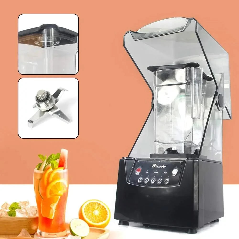Soundproof Blender, 110V 2600W 1.8L Commercial Fruit Juice Smoothie Maker With Shield Quiet Sound Enclosure for Puree, Ice Crush - M & M Global