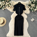 Summer Elastic Women Solid Knit Dress Summer Rose Red Retro Loose Sundress Sets 2024 bodycon Streetwear Sheer Beach Long Dress - M & M Global