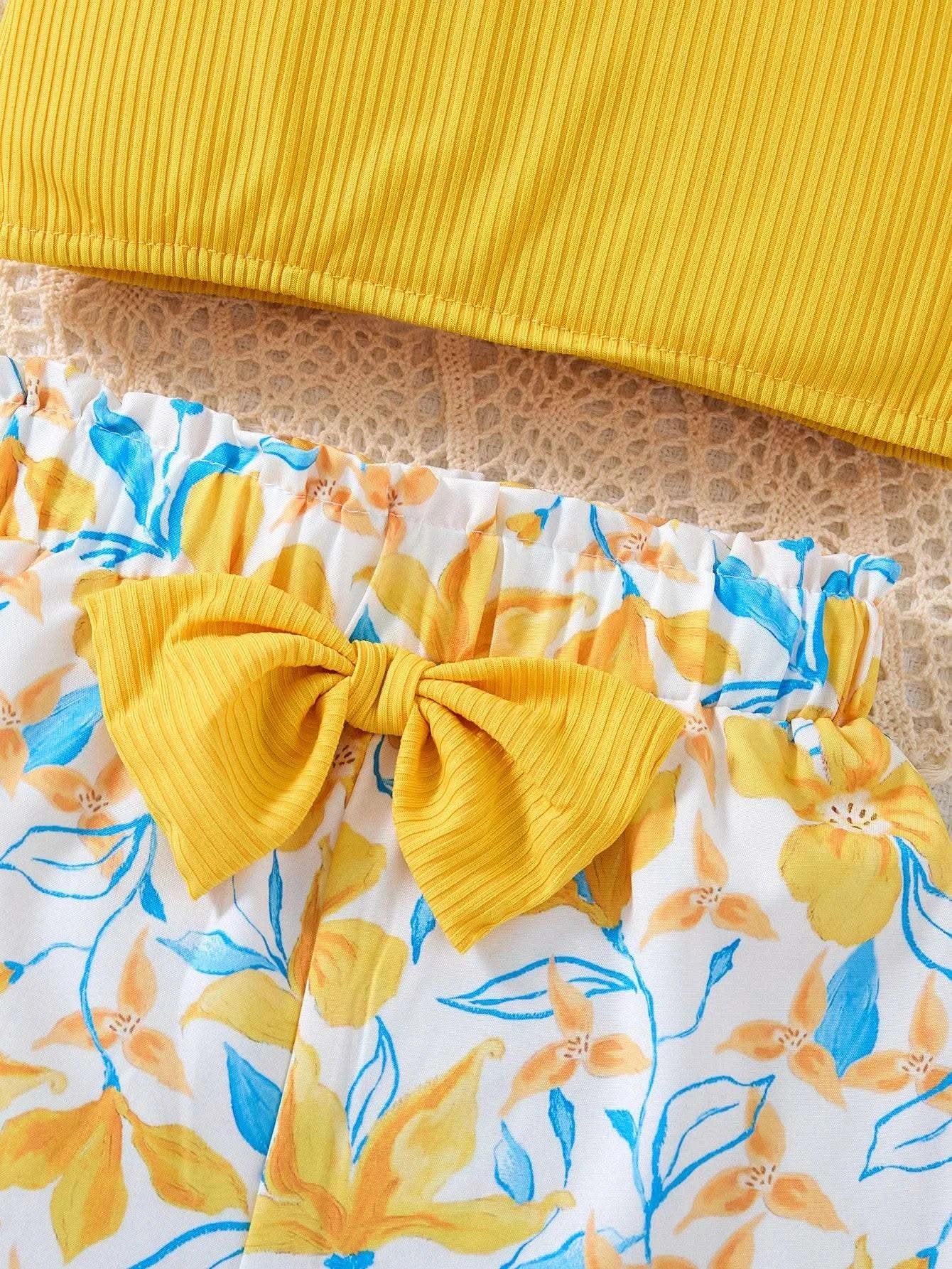 2025 Newborn Girl Baby Summer Sling Sleeveless Cotton Casual Daily Big Bow Print Baby Clothing Set - M & M Global