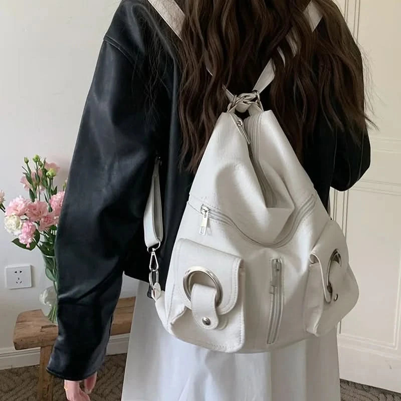 Vintage Women's Bag Leather Multifunctional Shoulder Bag Fashion Ladies Backpack Waterproof Wearable Square Backpacks - M & M Global