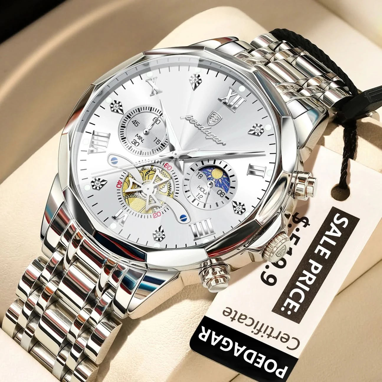 POEDAGAR Luxury Men Watch Top Original Waterproof Luminous Chronograph Man Wristwatch Stainless Steel Quartz Men's Watches Reloj - M & M Global