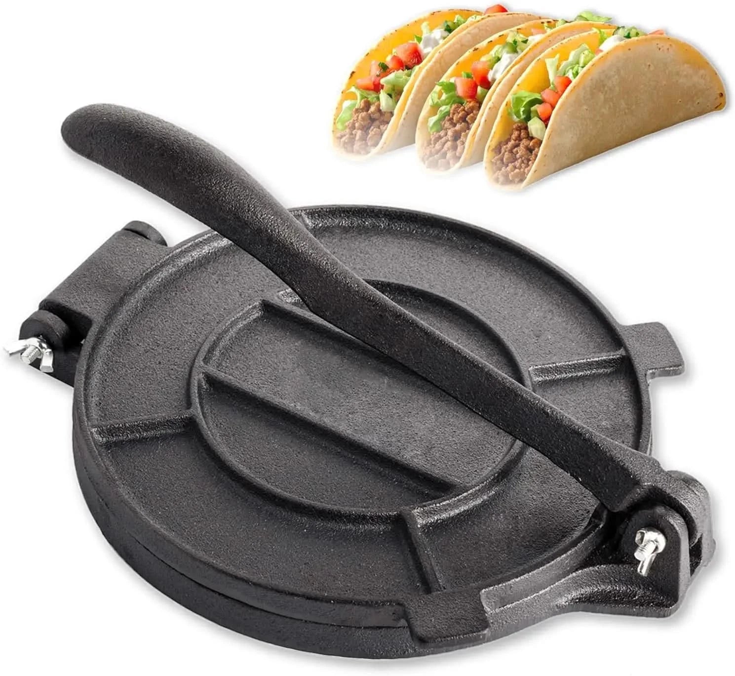 Cast Iron Tortilla Press, Heavy Duty Tortilla Pataconera, 12-inch Flour Tortilla Press with Foldable Handle, Taco press with Som - M & M Global