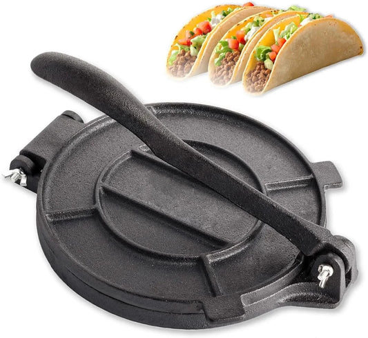 Cast Iron Tortilla Press, Heavy Duty Tortilla Pataconera, 12-inch Flour Tortilla Press with Foldable Handle, Taco press with Som - M & M Global