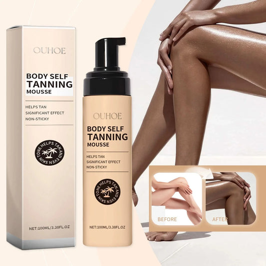Ouhoe Sunless Tanning Mousse Natural Bronzer Summer Beach Outdoors Moisturizing Flawless Face Body Tanning Mousse - M & M Global