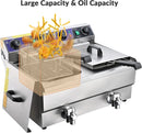 Commercial Electric Deep Fryer 23.4L 3000W Fryer w/Time Control and Oil Filtration Dual Removable Basket Stainless Steel Counter - M & M Global