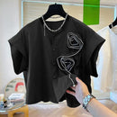 ZANZEA Women Short Sleeve Blouse Speacial Three-D Flowers Blusas 2024 Summer Round Neck Shirt Casual Loose Colorblock Tops Femme