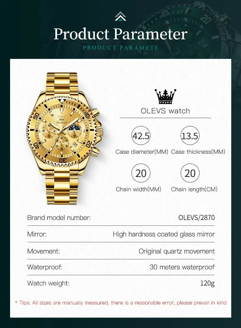 OLEVS Watches For Men Classic with Date Dress Luxury Big Face Waterproof Luminous Men's Wrist Watch Stainless Steel Men Watch - M & M Global