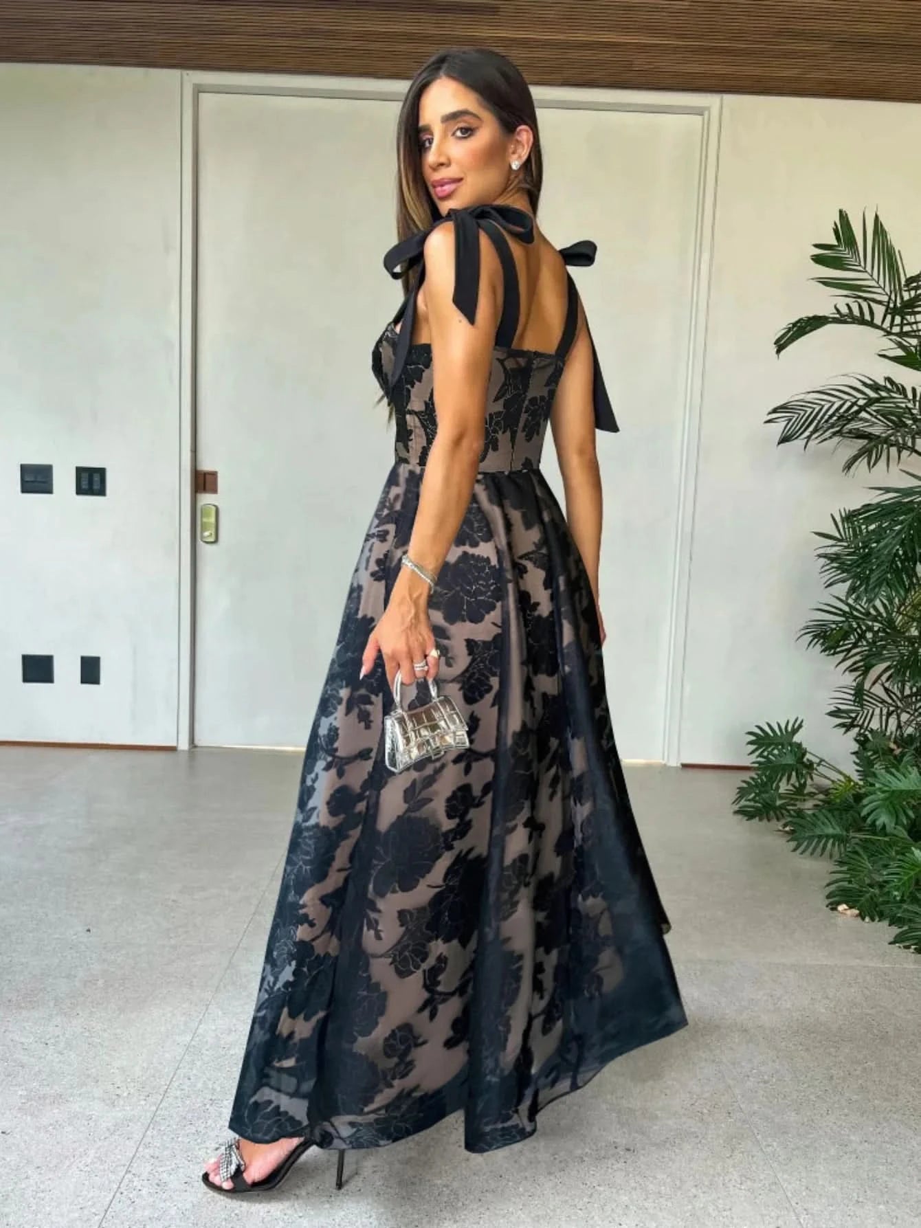 Sexy Lace Jacquard See Through Women Dress Sleeveless Tie Up Backless lace Long Dress Summer Party Ladies Bandage Party Dress - M & M Global