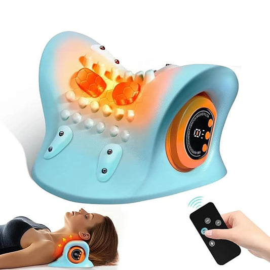 Portable EMS Neck Massager With Heat Low-Frequency Pulse Neck Cervical Spine Traction Relaxer Massage Pillow With Remote Control - M & M Global