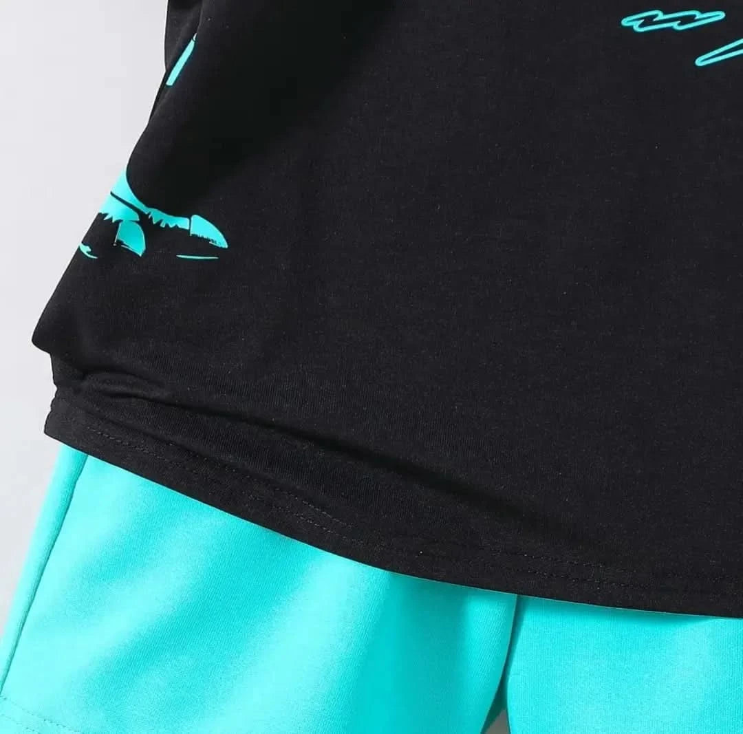 2025 summer new 2-piece children's cartoon short sleeved shorts, cute children's clothing, sportswear, comfortable, soft, breath - M & M Global