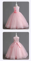 Girls' Sequin Pearl Princess Dress 5-14 Years Old Flower Decal Sleeveless Temperament Long Dress Halloween Banquet Fashion Dress - M & M Global