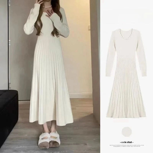 Sweater Long Dress For Woman Clothes Swing Casual Slim Femal Autumn Winter Long Sleeve Knitted Korean Clothing Elegance Sweet - M & M Global