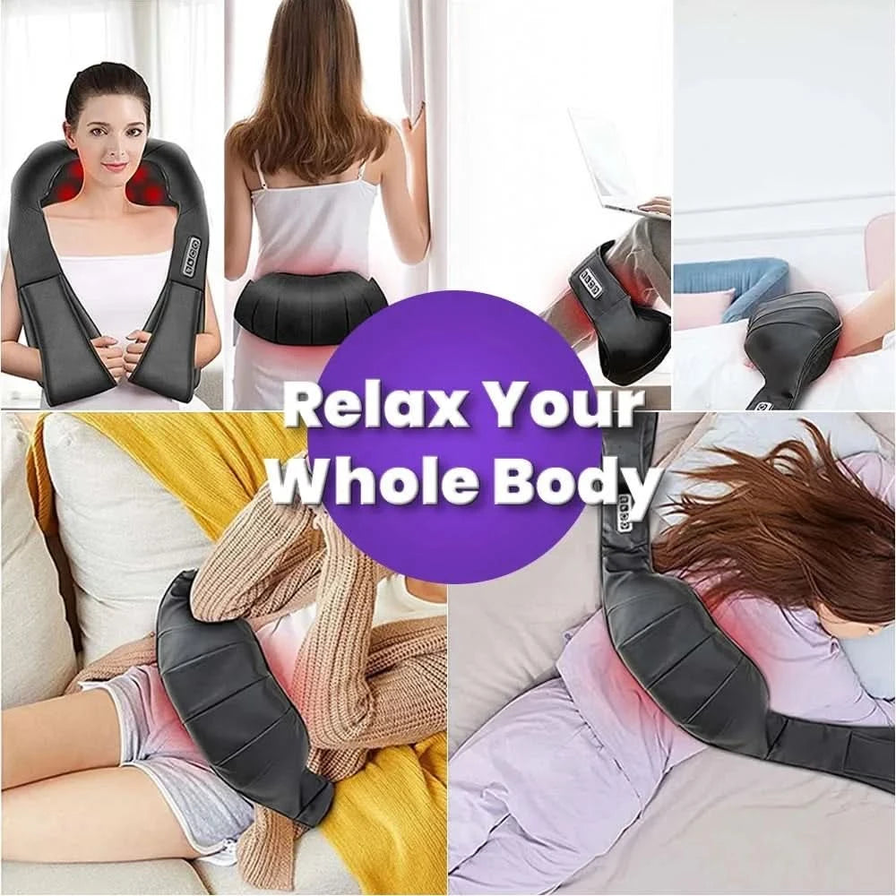 Neck and Shoulder Massager With Heat Electric Back Massagers Kneading Massage Pillow Full Body Muscle Home Car Use - M & M Global
