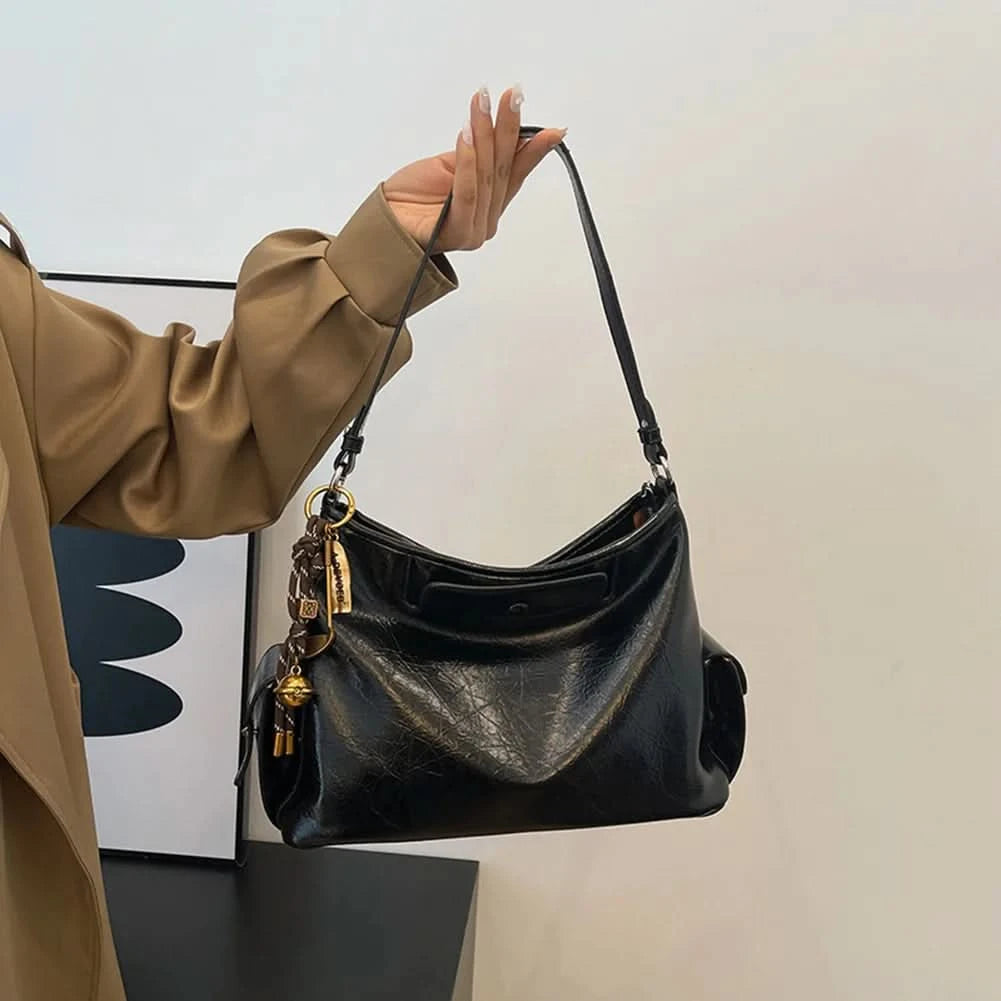 Women Casual Underarm Bag with Pendant Retro Crossbody Bag PU Leather Trendy Tote Bag Travel Shopping Work Date Bag - M & M Global