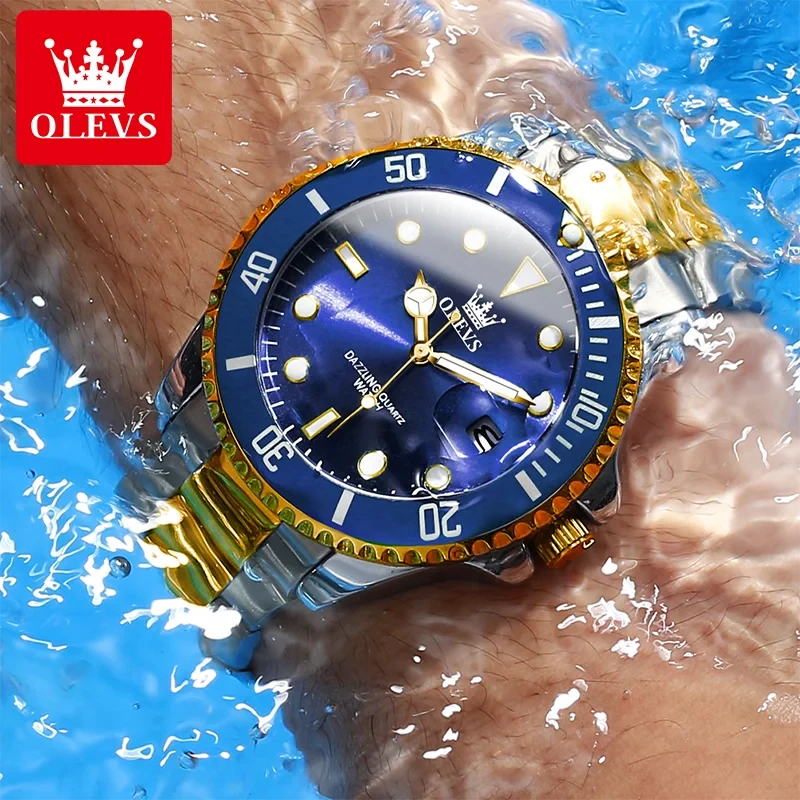 OLEVS Watches for Men with Date Luxury Big Face Waterproof Mens Wristwatch Analog Dress Two Tone Stainless Steel Man Watch - M & M Global