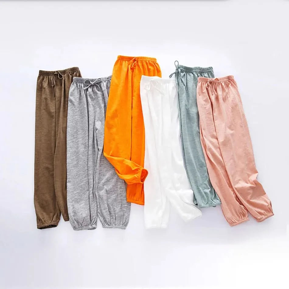 Boy Girl Breathable Bamboo-Cotton Long Pants for Children Unisex Style Elastic Waist Summer Sleepwear Kids Nightwear Trousers - M & M Global