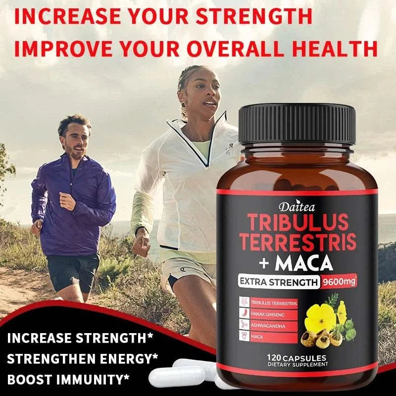 Daitea Tribulus + Maca Extract Capsules - Extra Strength 9600 Mg - Energy, Mood, Stamina and Immunity, Non-GMO - M & M Global