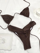Summer 2025 Bikini Luxury Swimwear Women Biquini Folds Bikini Set Bathing Suit Women Swimsuit High Grade Champagne Bikinis Beach - M & M Global