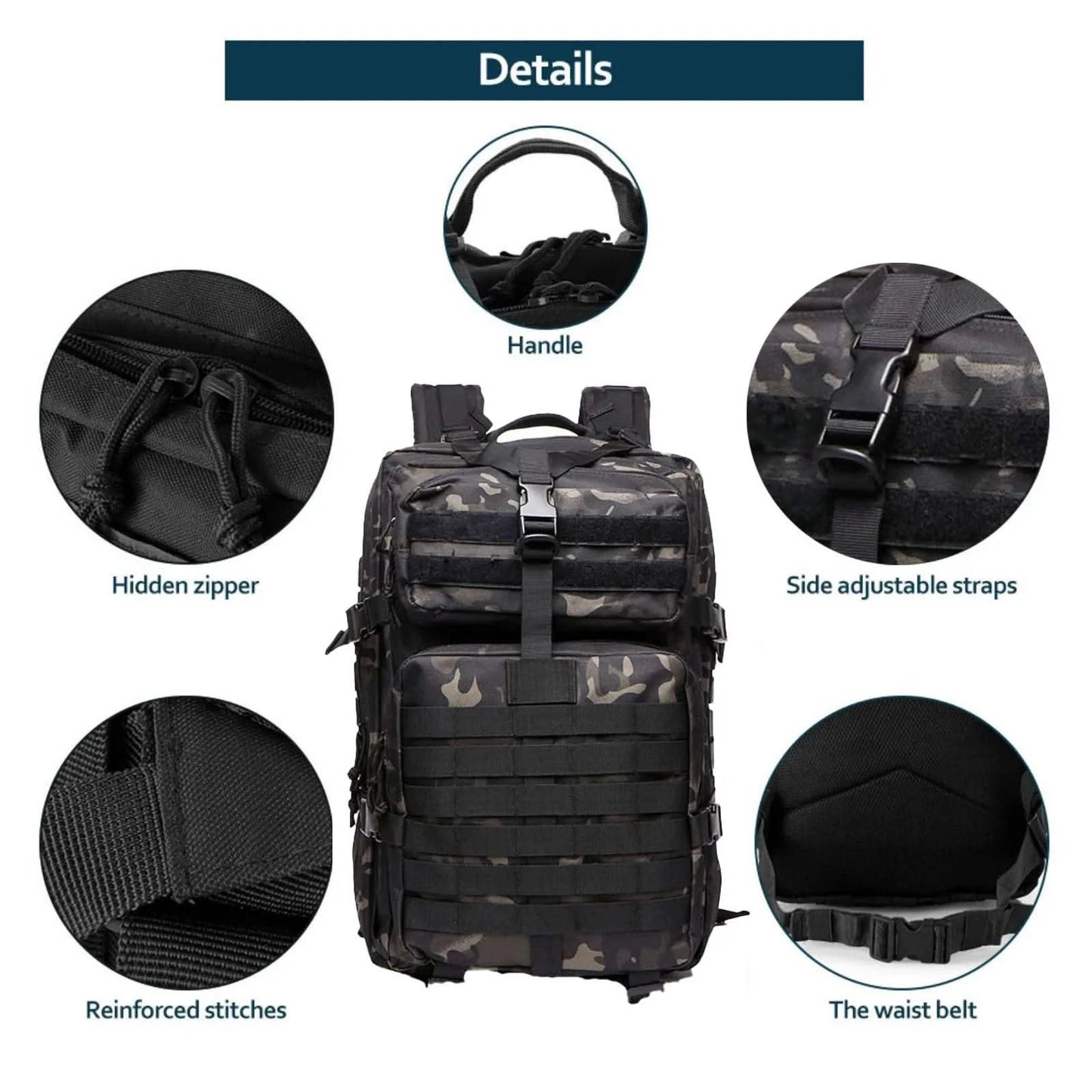 25L/50L Sturdy Nylon Waterproof Tactical Sports Trekking Fishing Hunting Camping Hiking Bag Backpack Outdoor Rucksacks - M & M Global