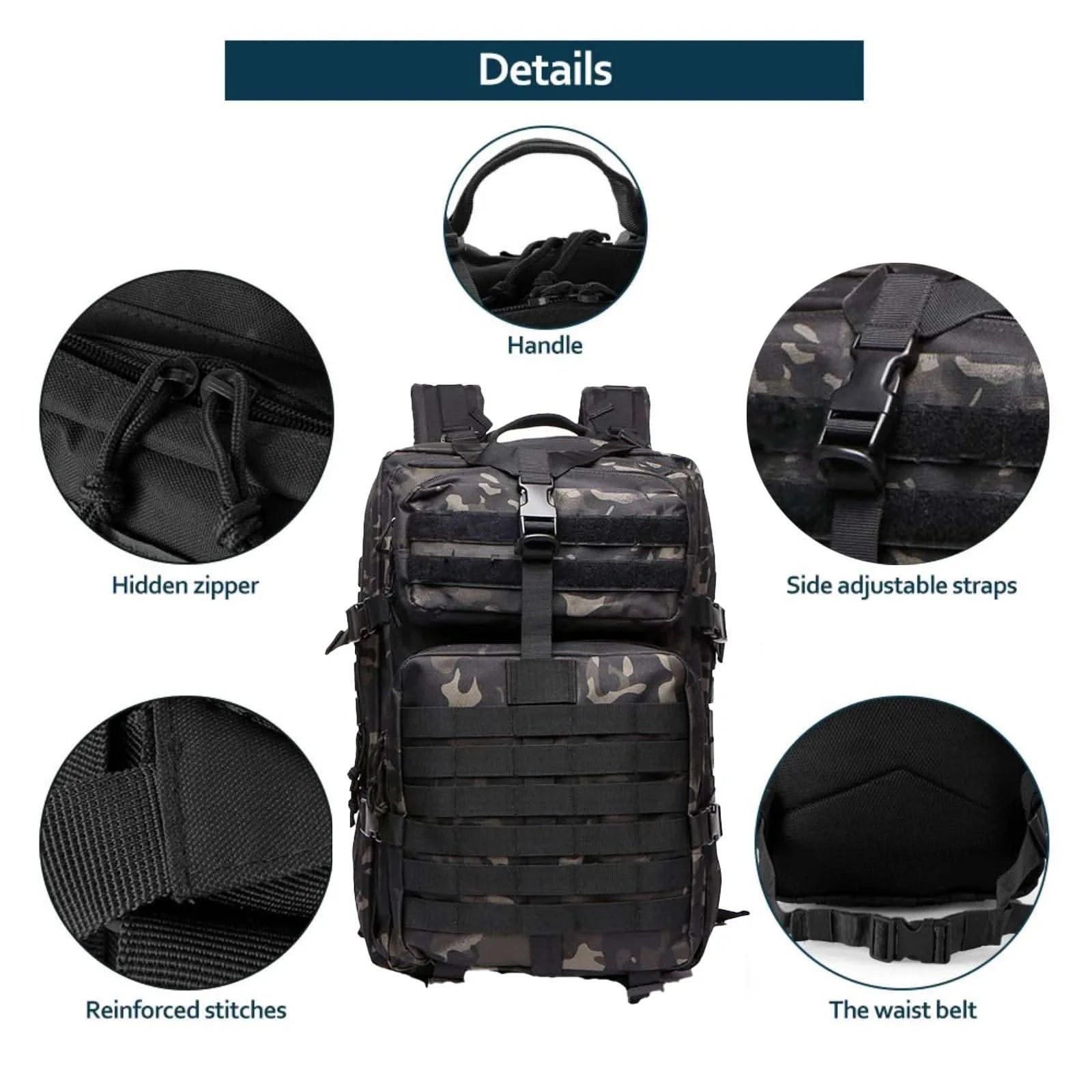 25L/50L Sturdy Nylon Waterproof Tactical Sports Trekking Fishing Hunting Camping Hiking Bag Backpack Outdoor Rucksacks - M & M Global