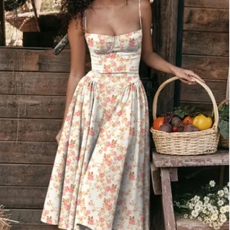 Summer Women Elegant Sleeveless Backless Pleated Dresses Lady Sexy Solid Sling Midi Dress 2024 Female Party Evening A-line Robes - M & M Global