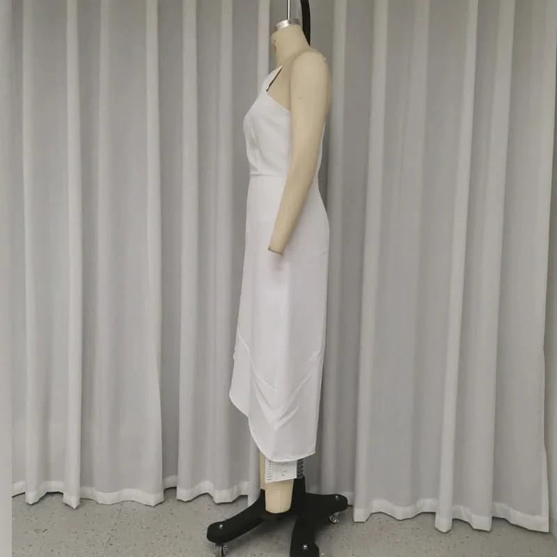 Ellafads Long Dress Women Summer Casual Trending Sleeveless Solid Irregular Backless Slim Nipped Waist Party Long Dress - M & M Global