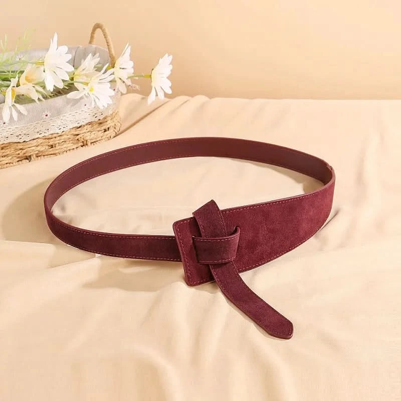 Knotted Belts for Women Belt Lady Waistband Soft Genuine Leather Suede Cowhide Waist Belt Straps Long Dress Coat Accessories - M & M Global