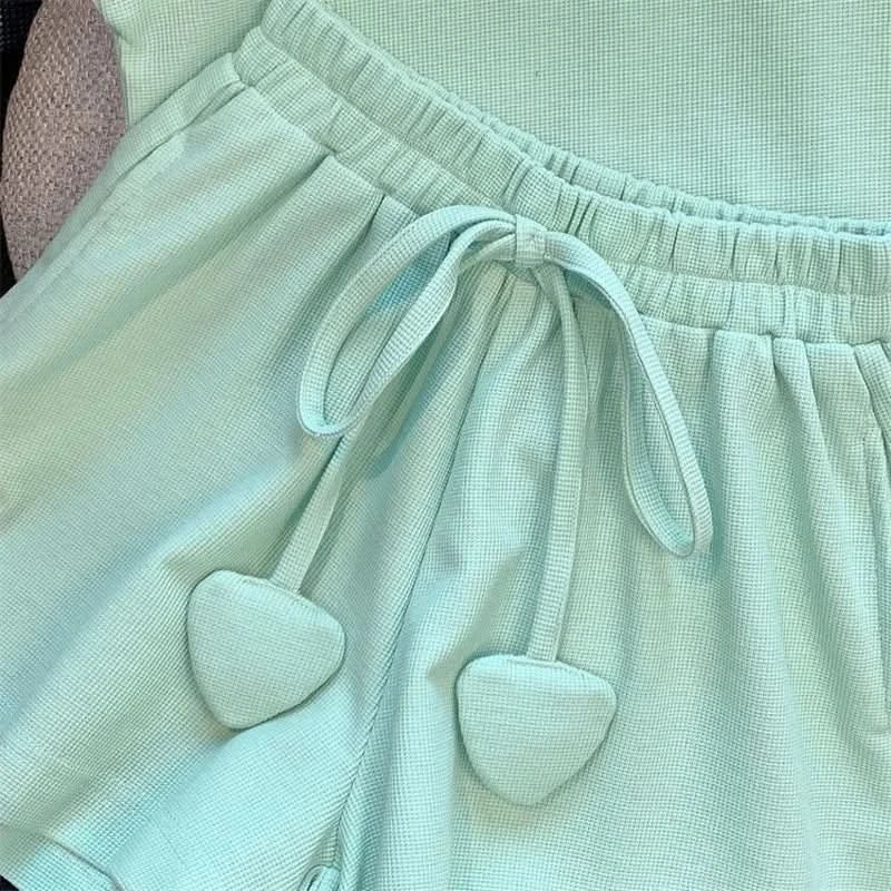 New 4 -14 Years  Summer Girls Clothing Set Letter Print Sleeveless T-shirt + Heart Shorts Pants 2pcs Suit Kids Leisure Outfit - M & M Global
