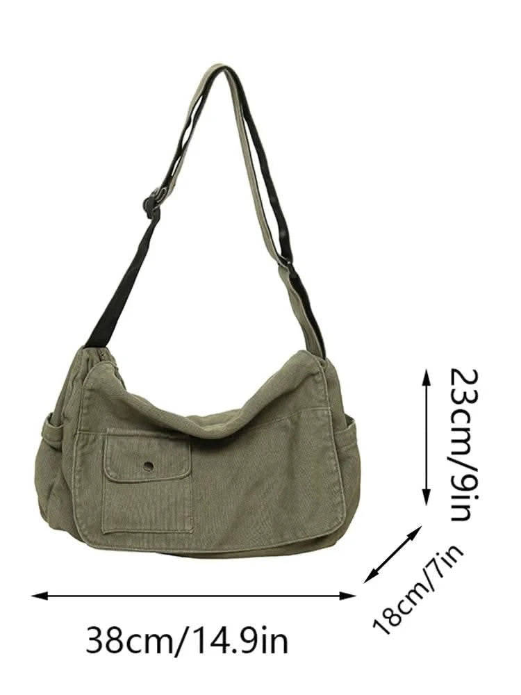 Casual Canvas Messenger Bag Versatile Flip Large Capacity Shoulder Book Bag For Student Adjustable Crossbody Bag For Men Women - M & M Global
