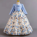 Girls flower pearl long sleeved princess dress 4-12 years old elegant bow printed long dress carnival birthday party performance - M & M Global