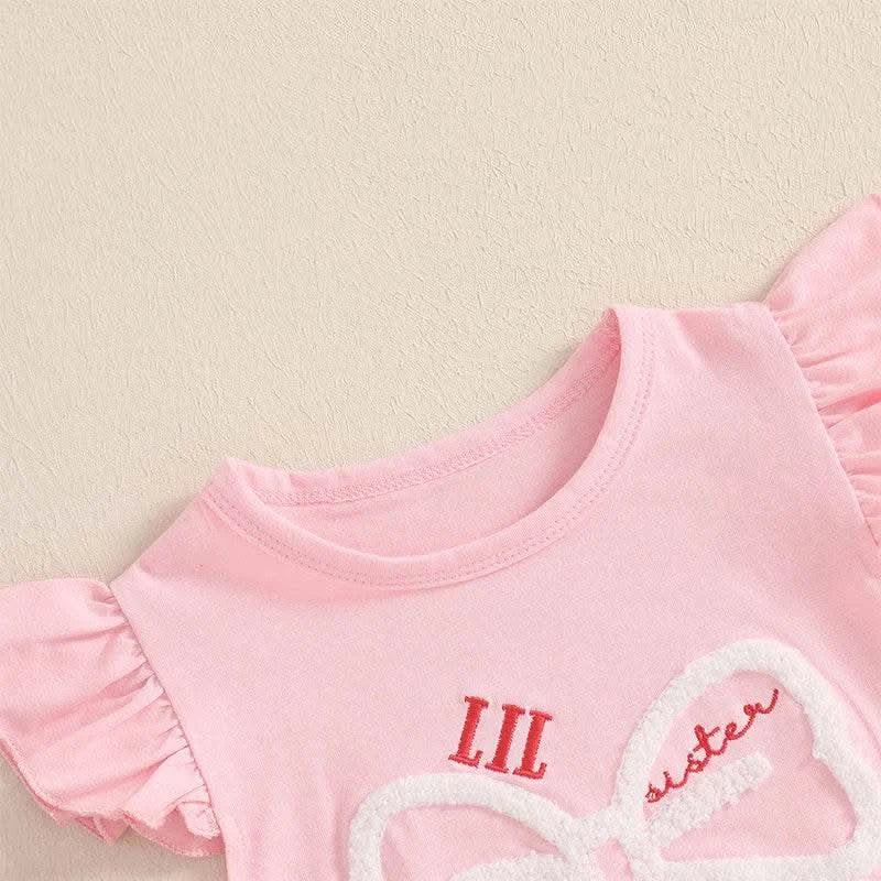 Cute Matching Baby Toddler Brother Outfit Bow Fly Sleeve Tops Elastic Waist Ruffle Shorts 2 Piece Summer Set for Siblings - M & M Global