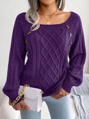 Women Casual Square Collar Buttons Long Sleeve Knitted Pullover Sweaters for Autumn Winter 2026