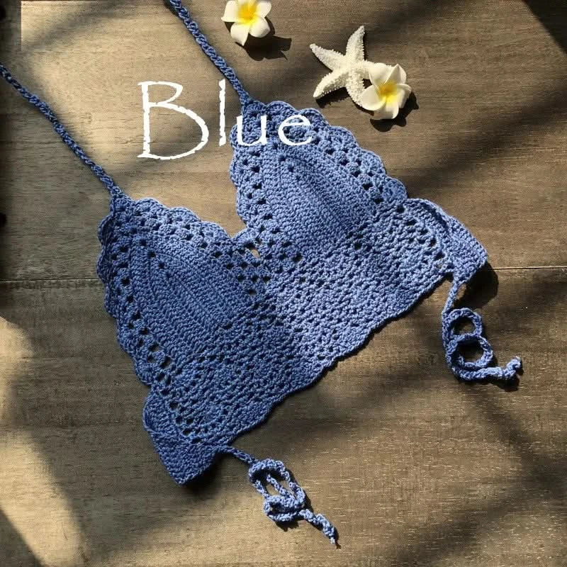 Sexy Style Hand Crochet Solid Color Bikini Beachwear Women Beach Holiday Hollow Out Tie Up Swimsuit Sun Bathing Clothes - M & M Global