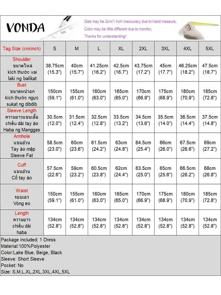 VONDA Plus Size 5XL Elegant Maxi Long Dress 2024 Fashion Satin Dress Sexy Printed Patchwork Bat-wing Sleeve Vestidos Ruffle Robe - M & M Global