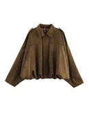 Women Green Suede Jacket 2026 New Spring Fashion Long Sleeve Zipper Oversize Bomber Jackets Chic Female Street Casual Coats ﻿
