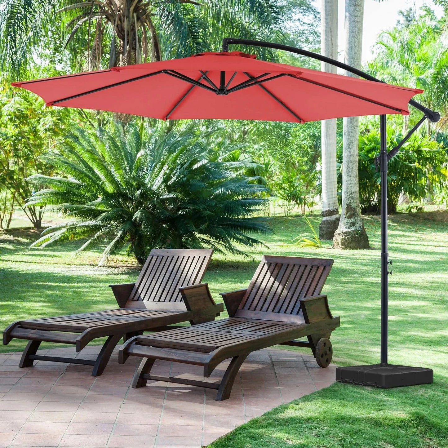 JHK 10FT Outdoor Patio Umbrella Hanging Cantilever with Easy Tilt Adjustment UV Protection 8 Sturdy Ribs for Backyard Garden
