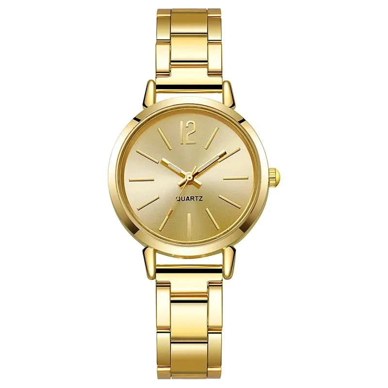 Luxury Watch for Women Simple Round Dial Stainless Fashion Gold Bracelet Quartz Wristwatch Students Ladies Watches Reloj Mujer - M & M Global