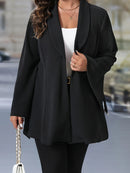 Women s Plus Size Blazer Elegant Solid Color Long Sleeve Lapel V-Neck One Button Coat Work Office Jacket with Flare Hem